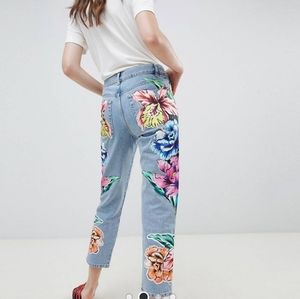 ASOS Straight Leg Jeans with Floral Patching